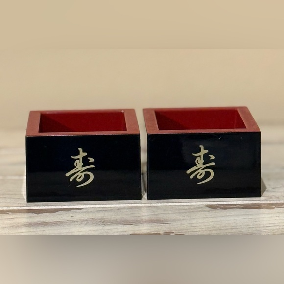 SET of 2 Japanese Masu Sake Cup 3-1/8” Square Black Lacquer Kotobuki JAPAN MADE - Picture 3 of 6